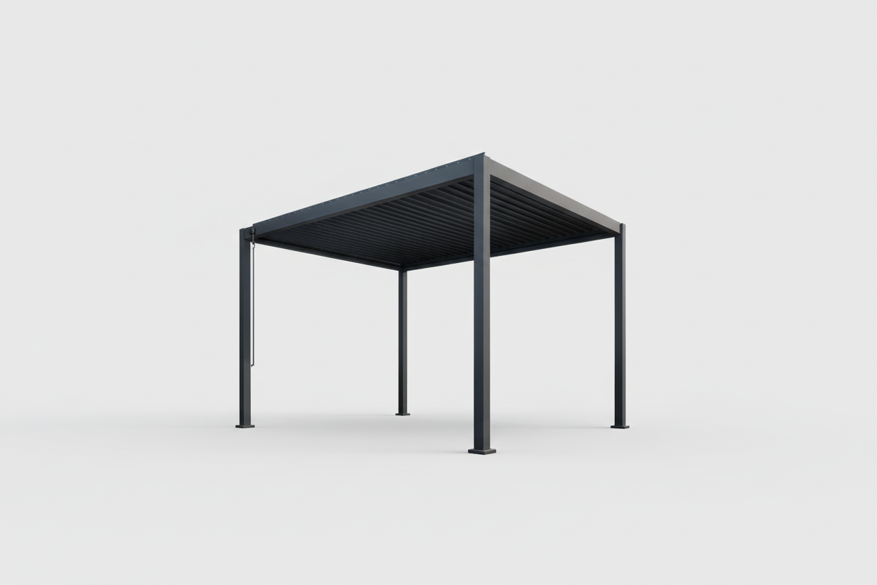 Black metal pergola on a white background