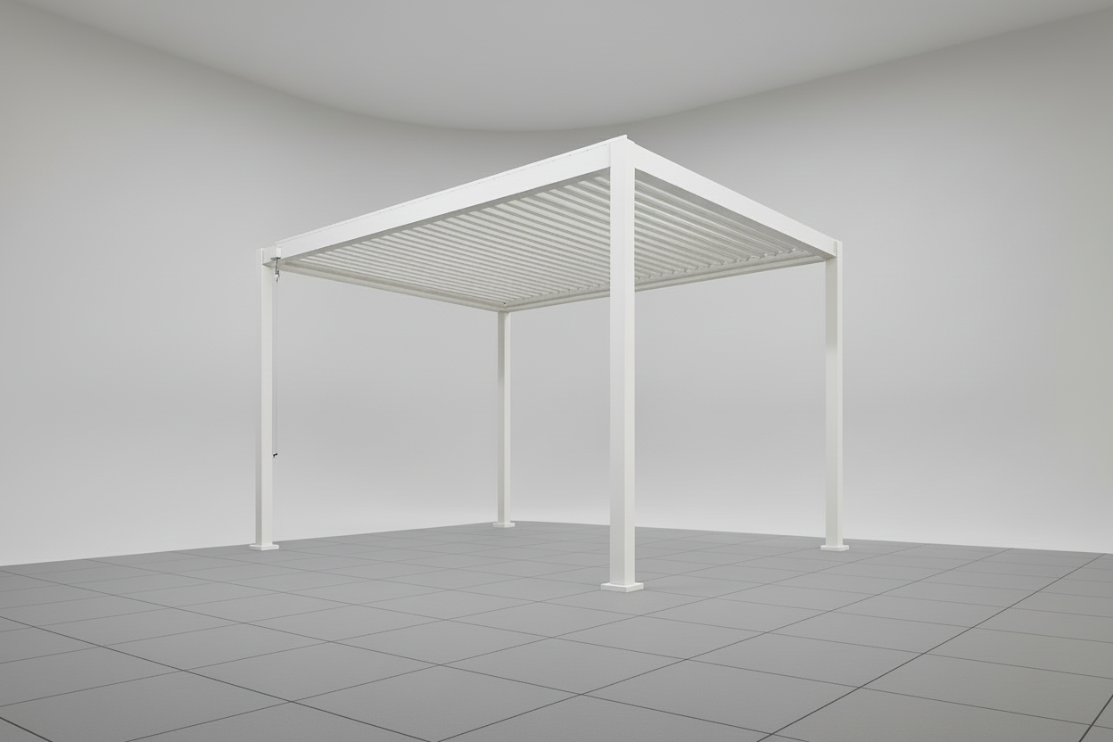White pergola structure on a white background