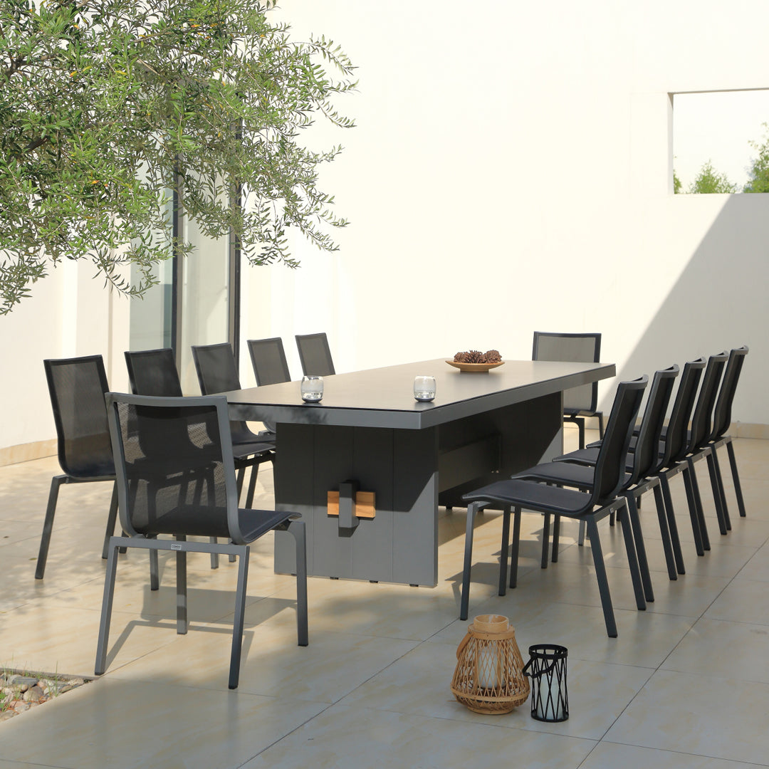 Washington Bridge | 320x100cm | Outdoor Dining Table | Charcoal Ceramic Glass & Aluminium