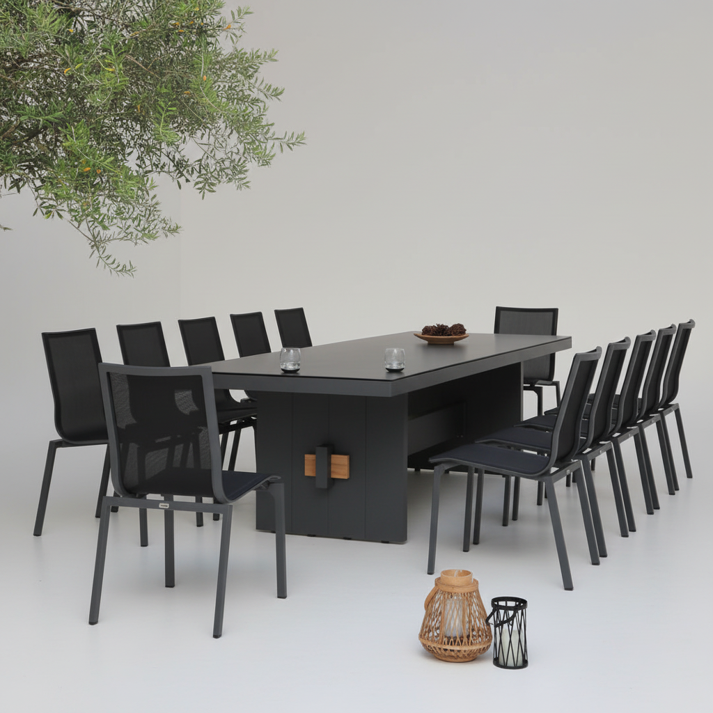 Washington Bridge | 320x100cm | Outdoor Dining Table | Charcoal Ceramic Glass & Aluminium