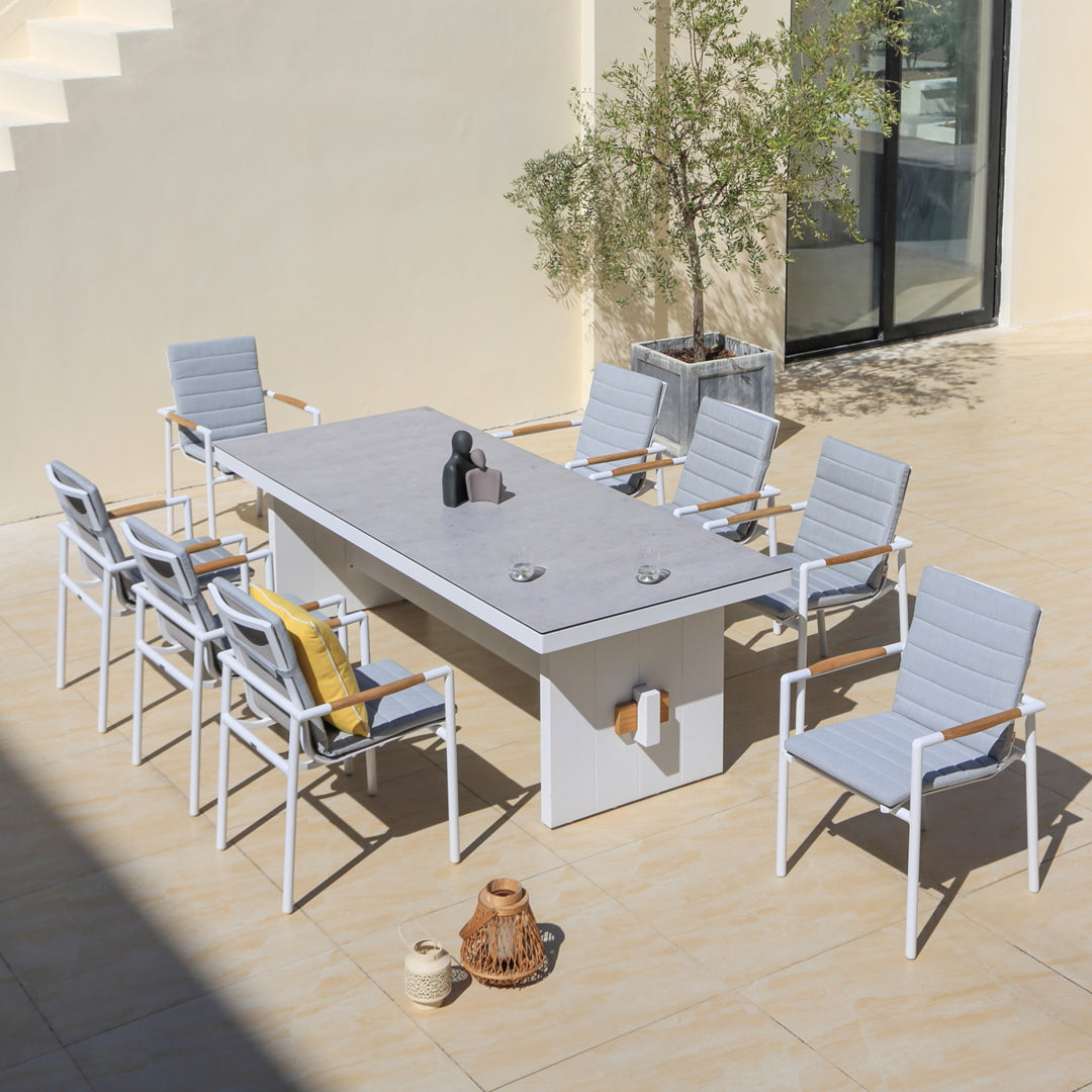Washington Bridge 240x100cm | Outdoor Dining Table | White Ceramic Glass & Aluminium