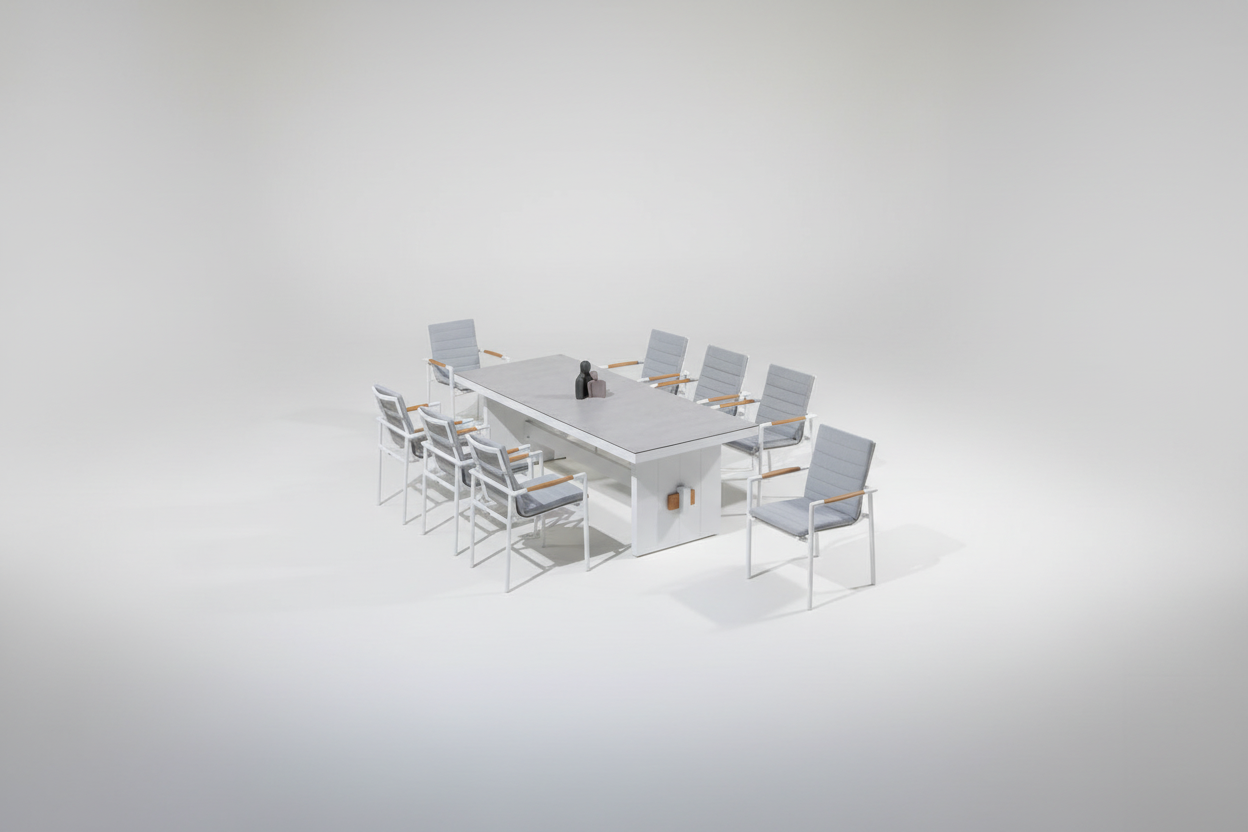 Washington Bridge Pop-up Extension | 320x100cm | Outdoor Dining Table | White Ceramic Glass & Aluminium