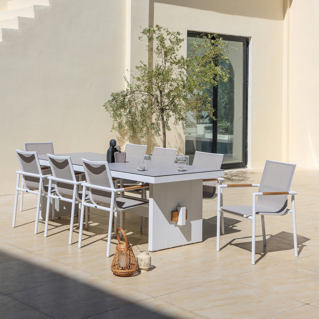 Washington Bridge 240x100cm | Outdoor Dining Table | White Ceramic Glass & Aluminium