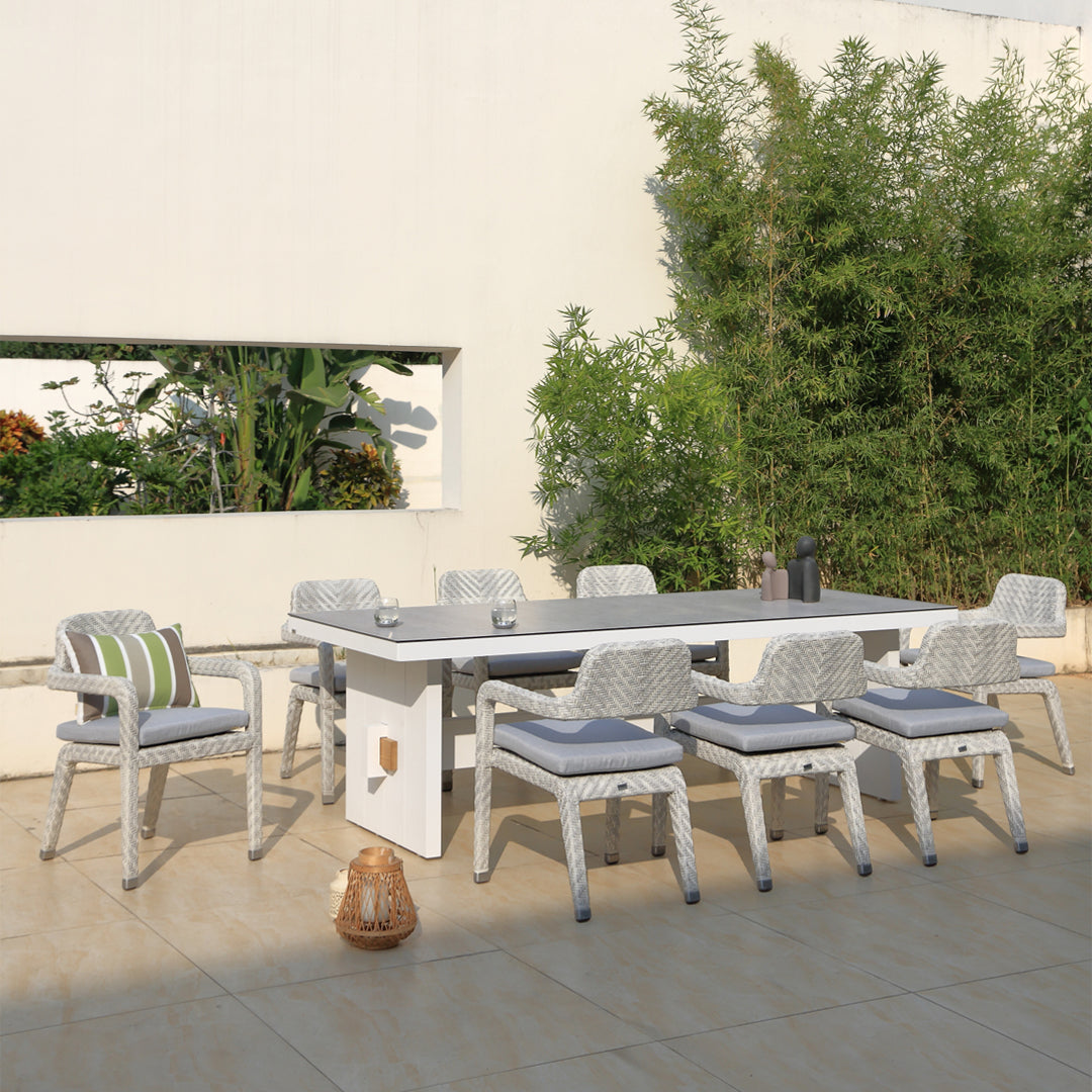 Washington Bridge 240x100cm | Outdoor Dining Table | White Ceramic Glass & Aluminium