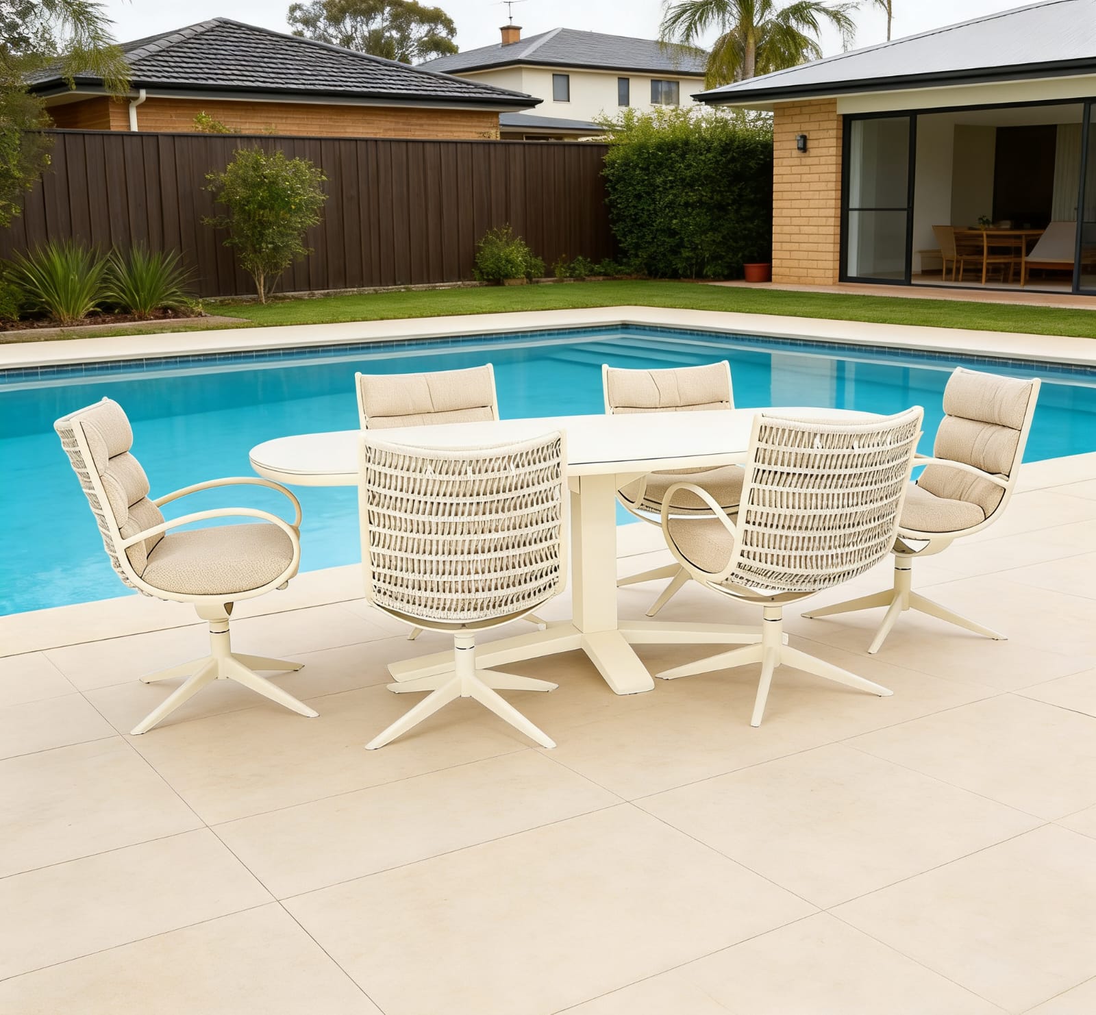 AB Anz Dining Table(220x110cm) 7pc Kit/Set Oyster