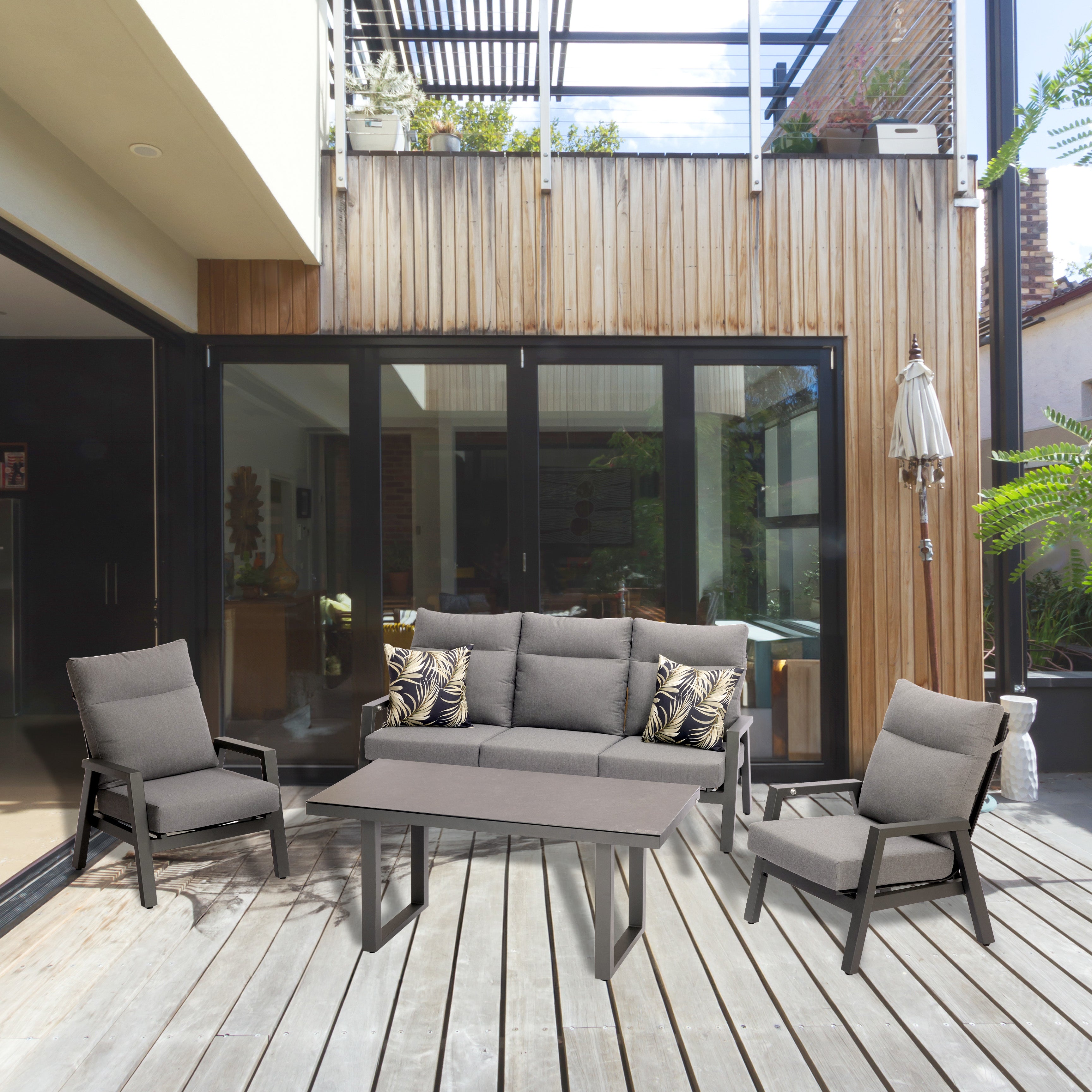 Alura 4 Pc Recliner Outdoor Lounge Setting Charcoal