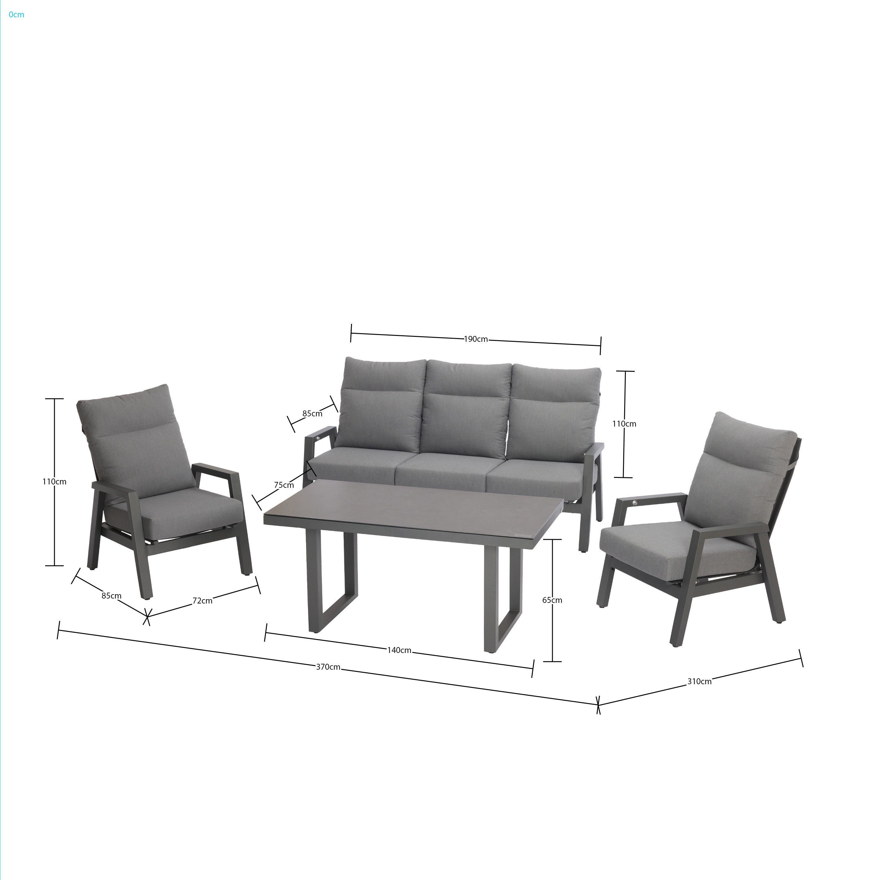 Alura 4 Pc Recliner Outdoor Lounge Setting Charcoal