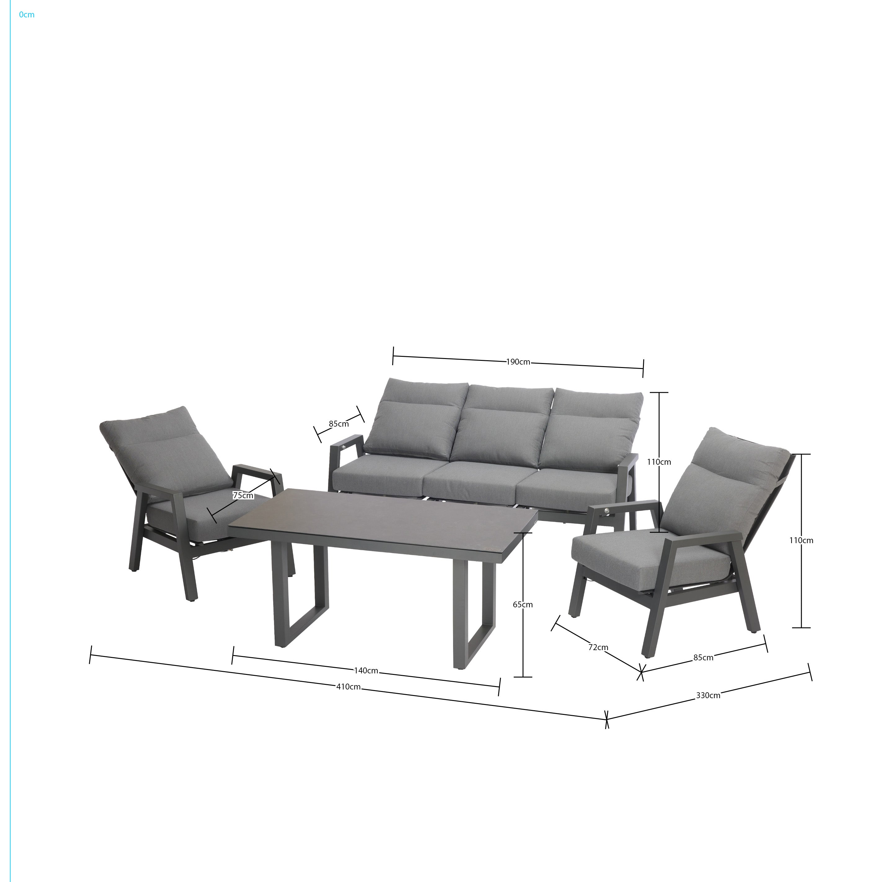 Alura 4 Pc Recliner Outdoor Lounge Setting Charcoal