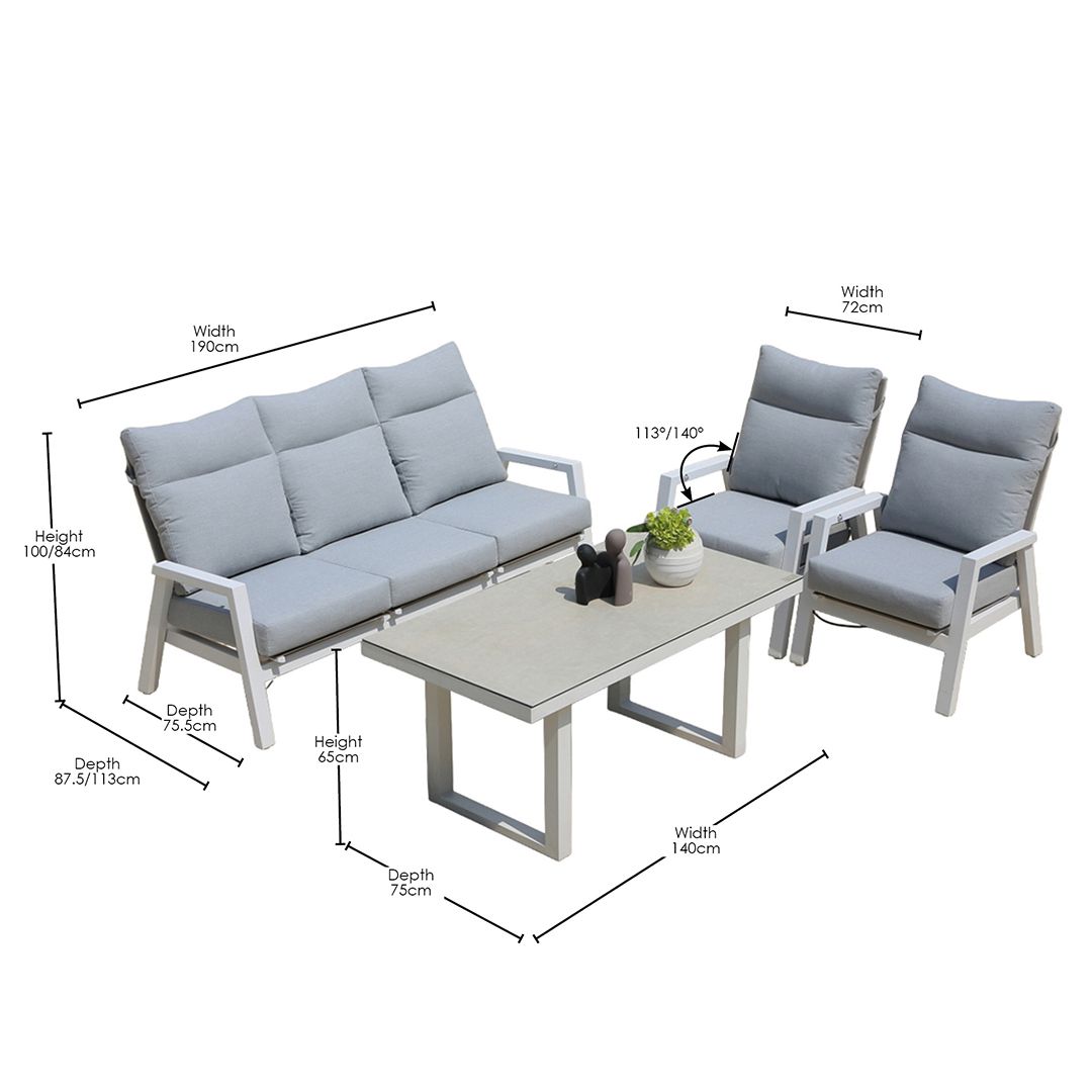 Alura 4 Pc Recliner Outdoor Lounge Setting White
