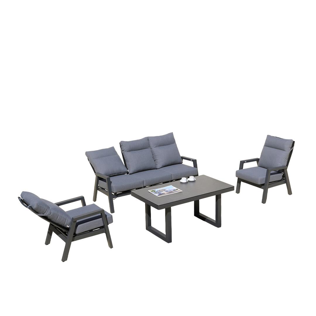 Alura 4 Pc Recliner Outdoor Lounge Setting Charcoal