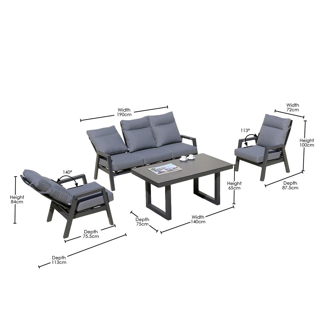 Alura 4 Pc Recliner Outdoor Lounge Setting Charcoal