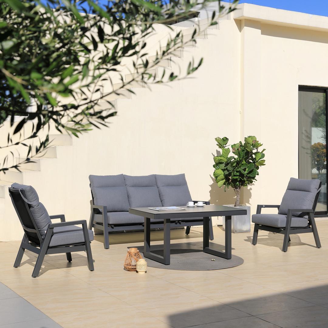 Alura 4 Pc Recliner Outdoor Lounge Setting Charcoal