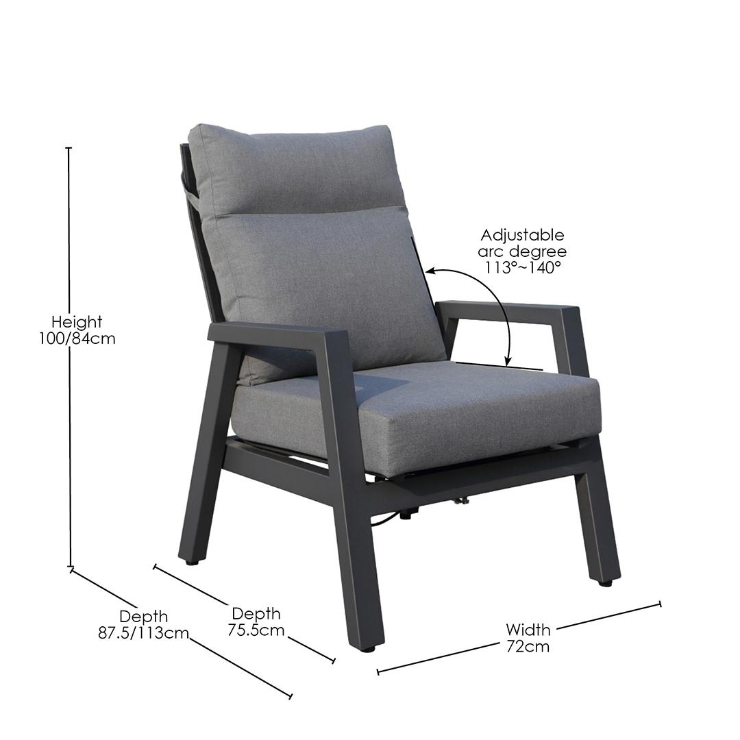 Alura 4 Pc Recliner Outdoor Lounge Setting Charcoal