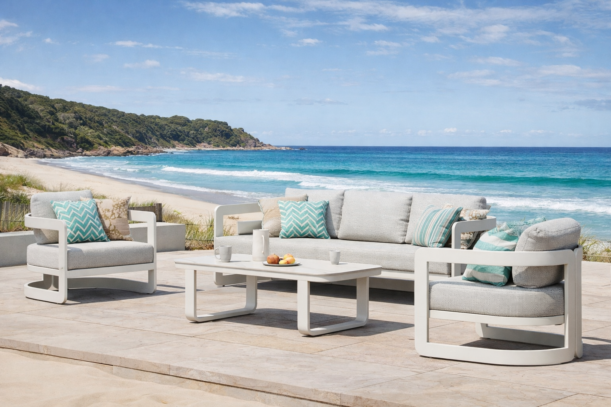 Audi 4 Pc Outdoor Lounge Setting | White Aluminium