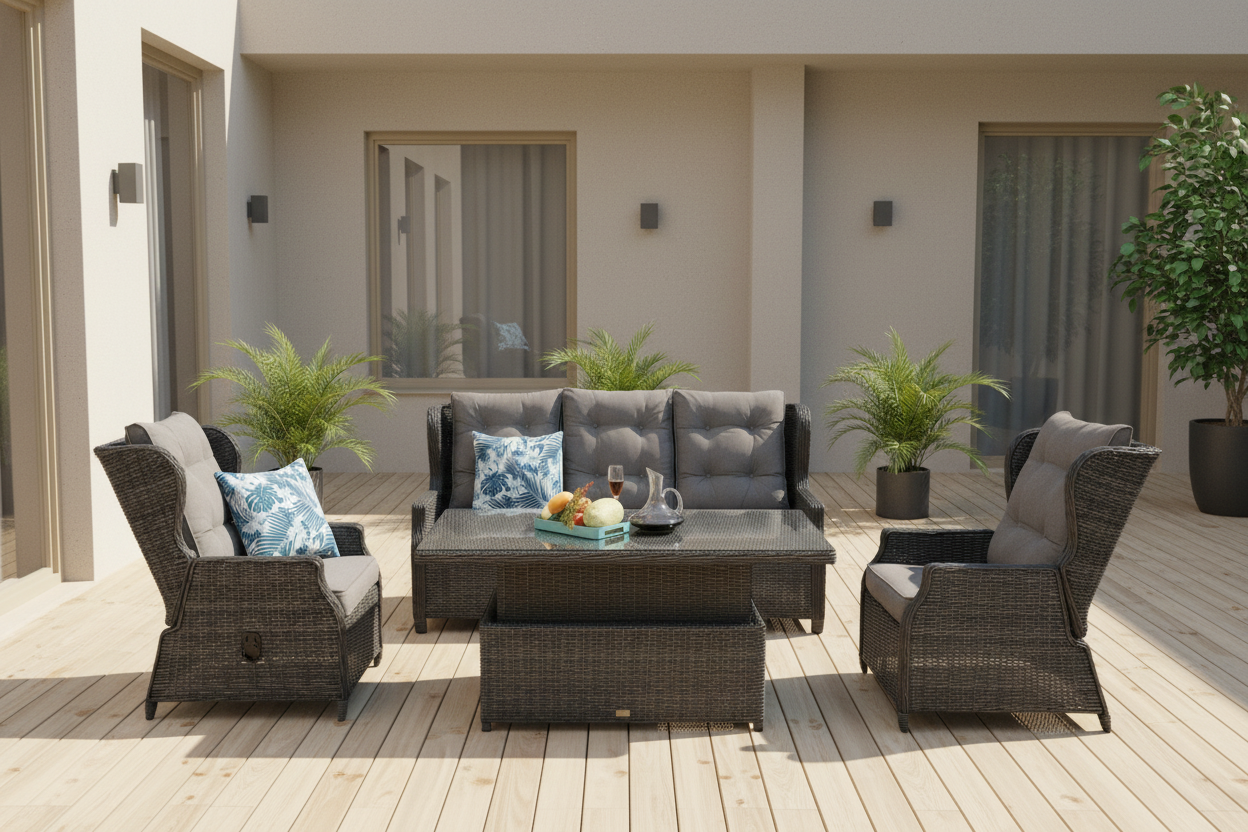 Buenos Aires Recliner 4 Pc Outdoor Lounge Setting Castle Grey