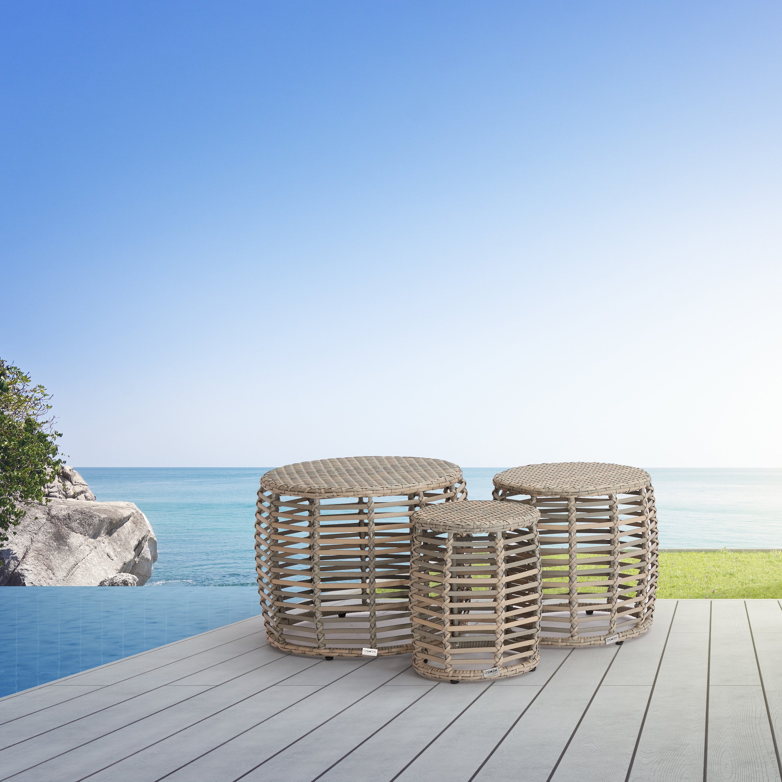 Camellia Outdoor Stool Set Textured Grey