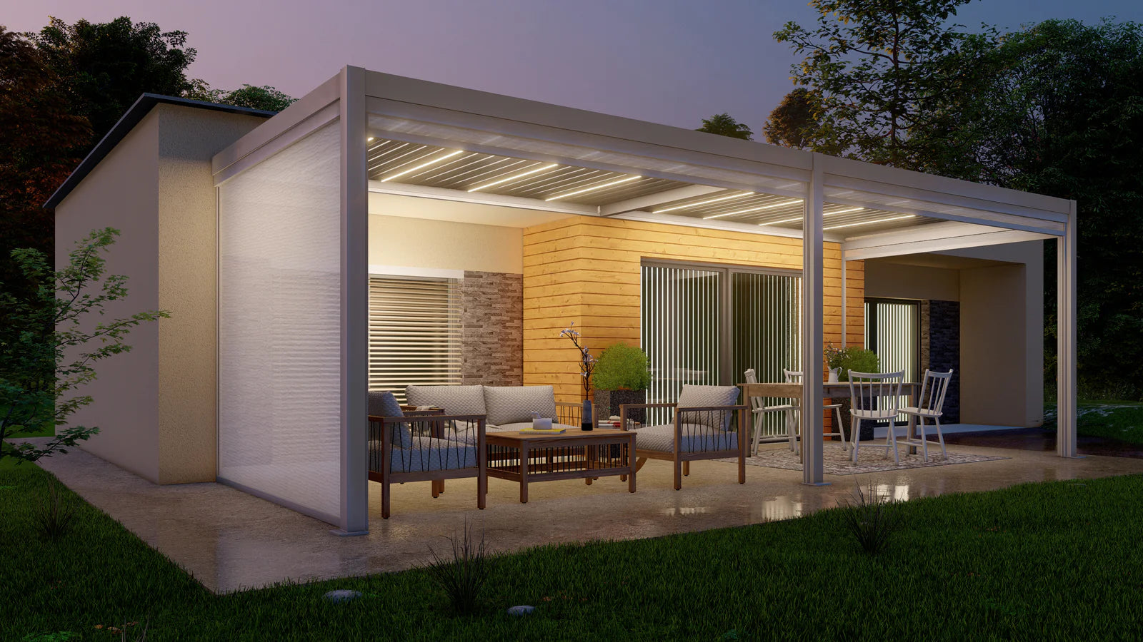 PV Sun Garden Pavilion (E220) Motorise Zip blind 3m side - White