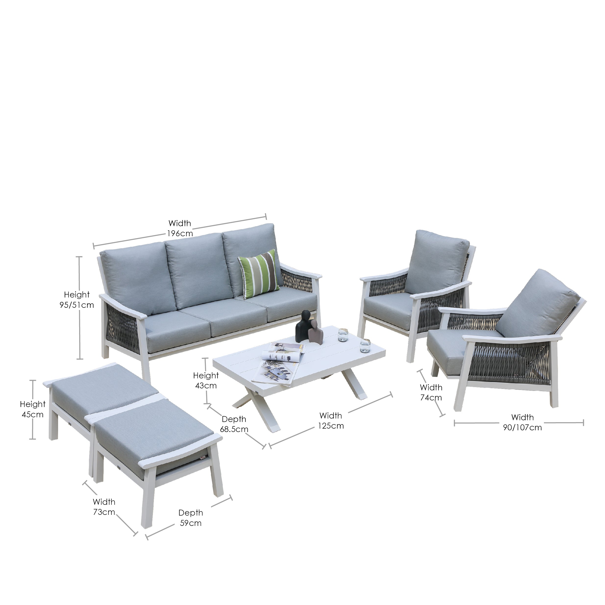 Pearl 6 Pc Outdoor Lounge Setting | White