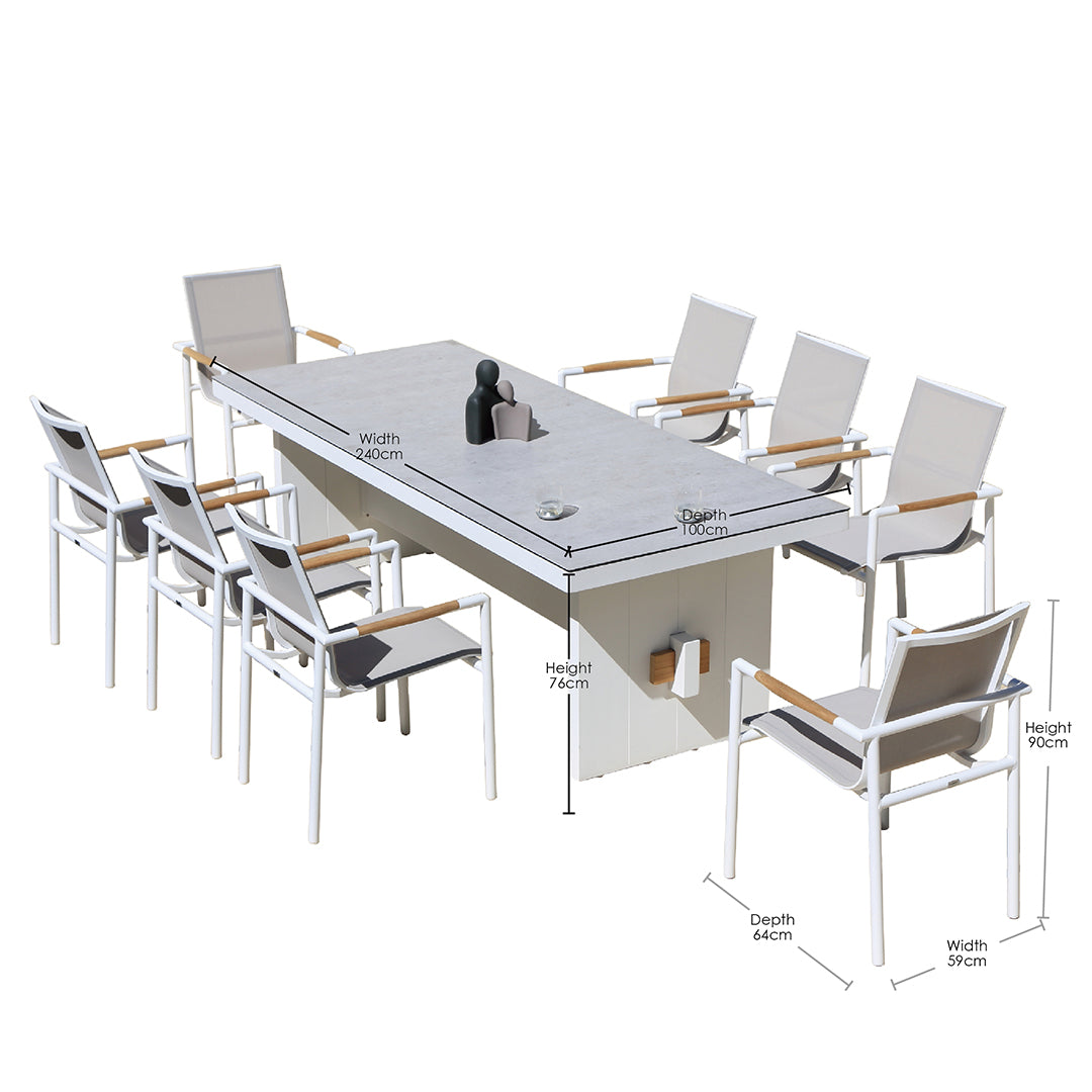 Washington Bridge 240x100cm | Outdoor Dining Table | White Ceramic Glass & Aluminium