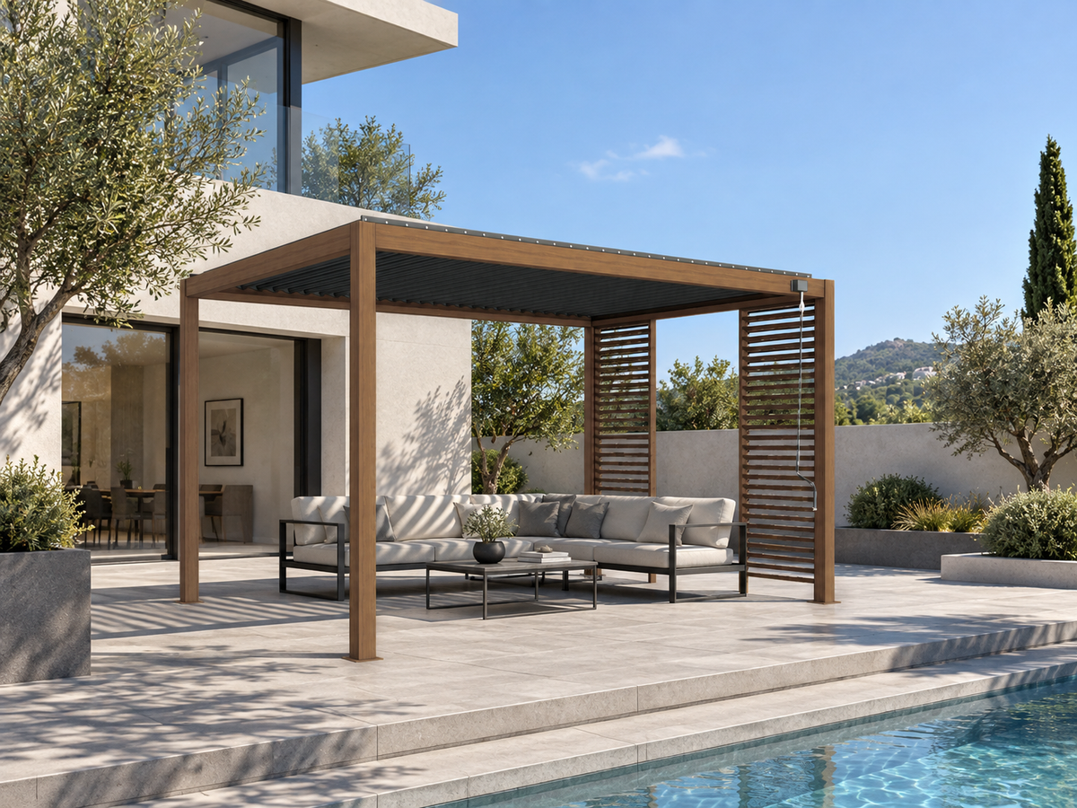 PV Blue Sky(140S) Pergola Timber frame and post with Dark Grey blade Frame/Body - 4x3x2.5MH