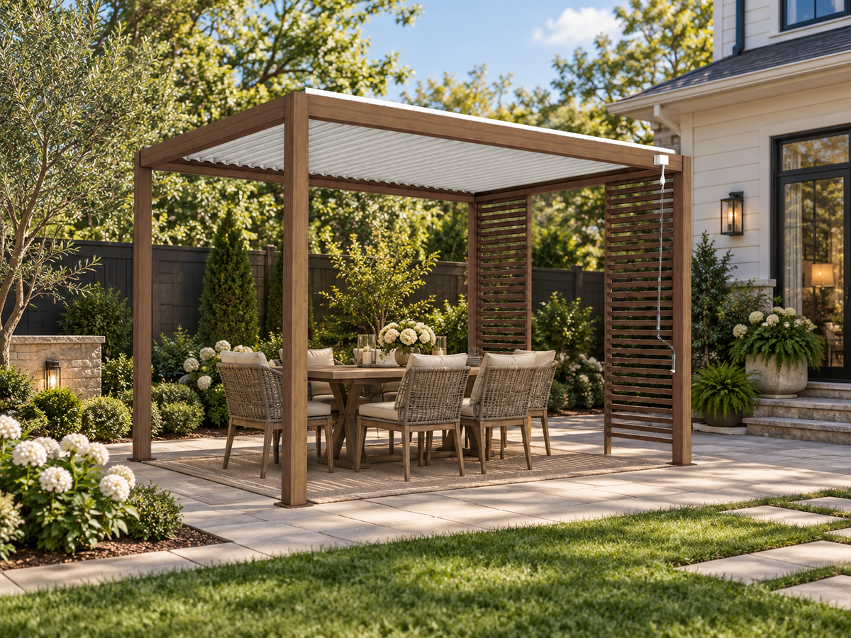 PV Blue Sky(140S) Pergola Timber frame and post with White blade Frame/Body - 4x3x2.5MH