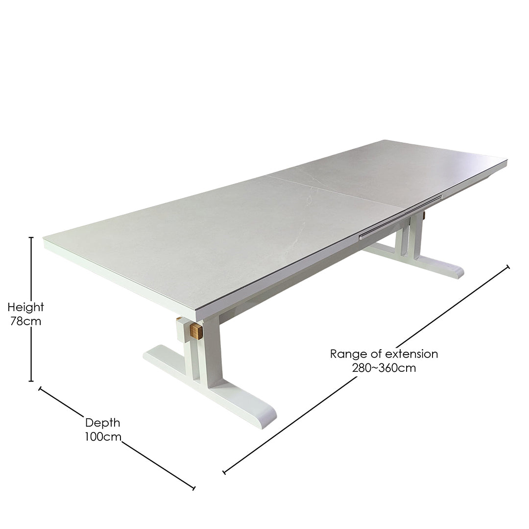 HVW Harbour Bridge(Metro) Pop Up Extension Dining Table 280/360 Sintered stone white/light howard