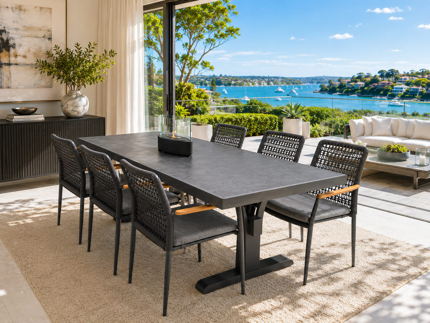 HVW Harbour Bridge Fixed Dining Table 206 Sintered Stone - Charcoal