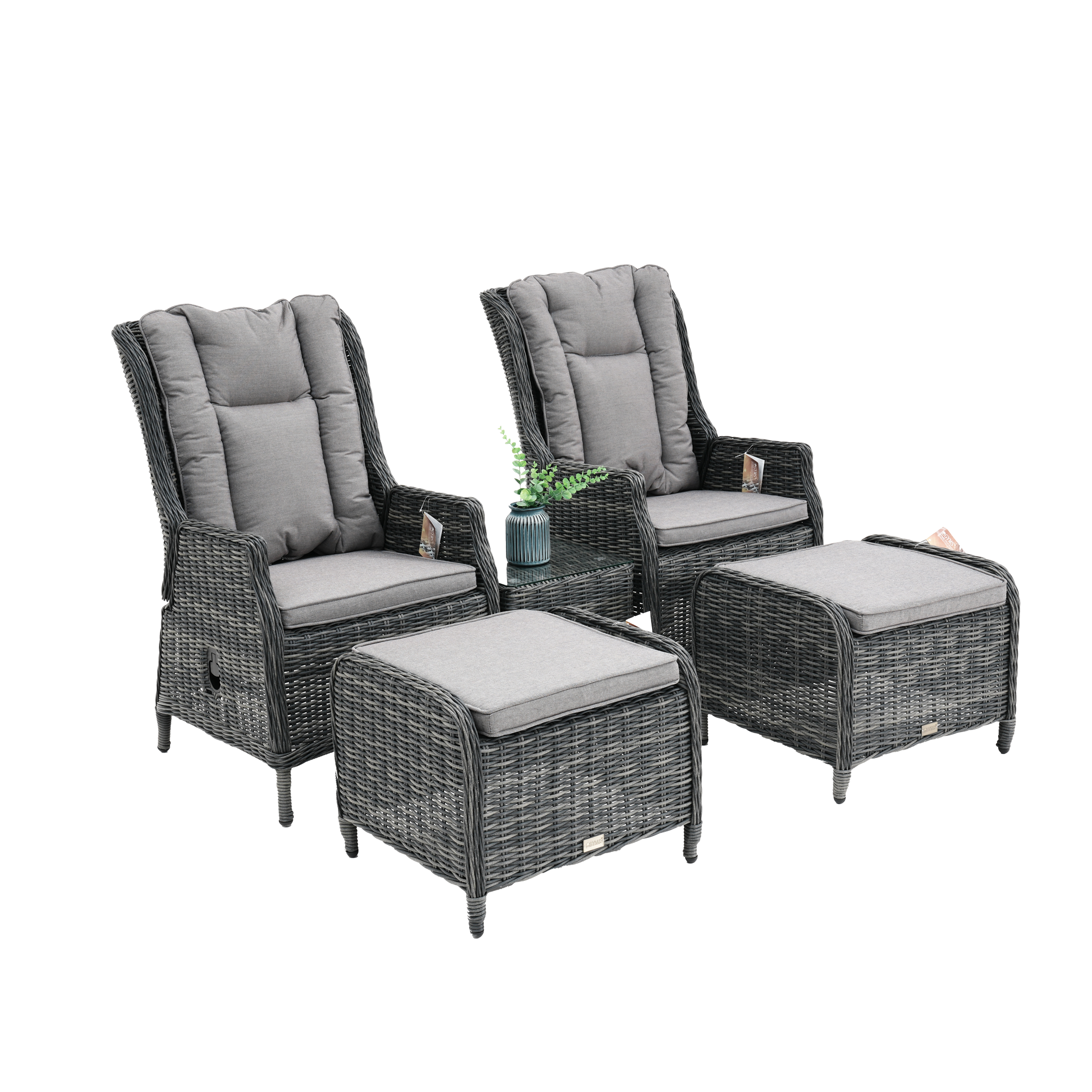 Hawaii 5 Pc Recliner Outdoor Balcony Setting | Castle Grey Wicker
