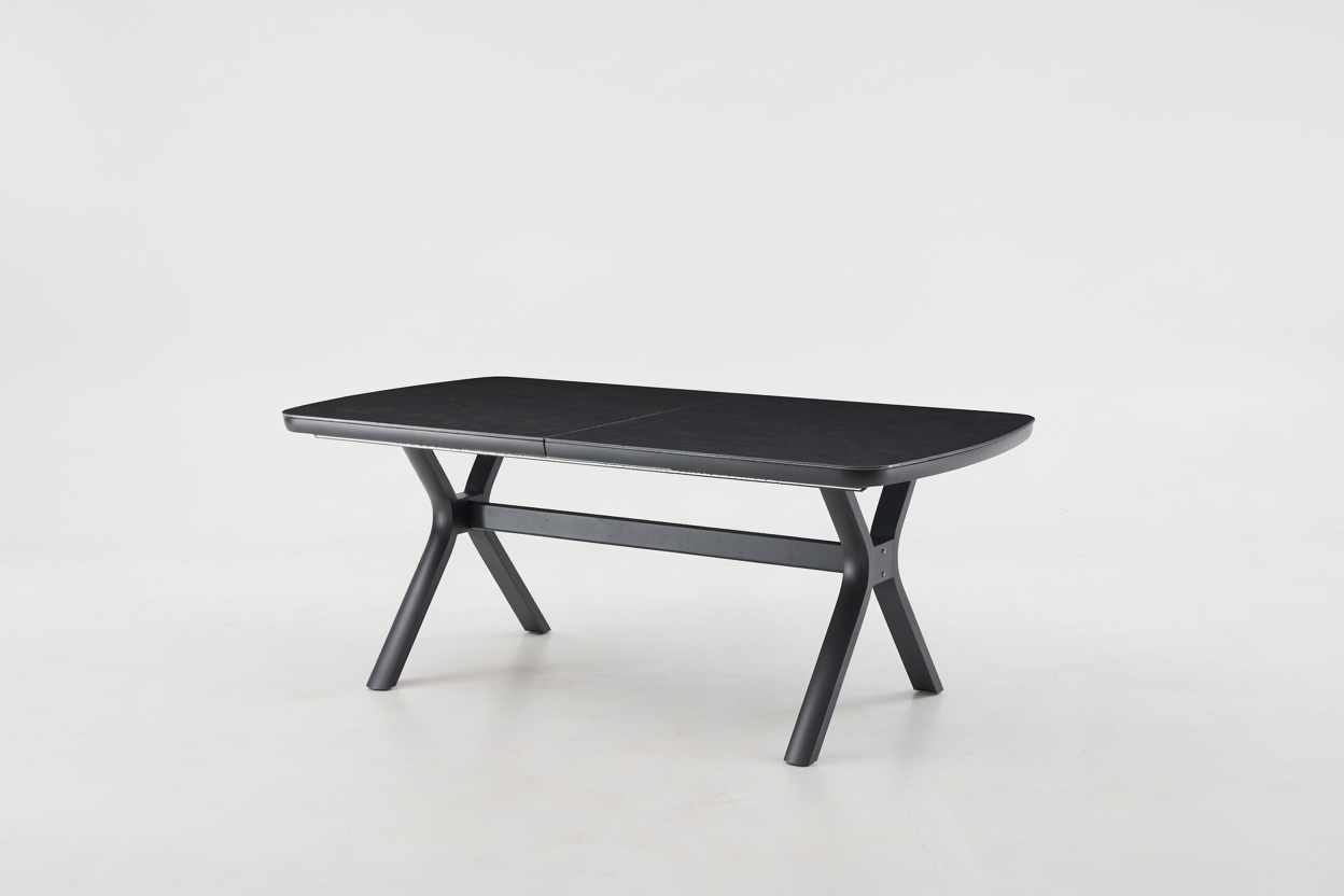 Black dining table on a white background