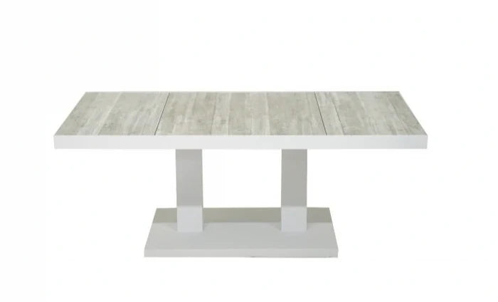 Mayfair Functional table with a concrete look top and white base on a white background - Lowest Position