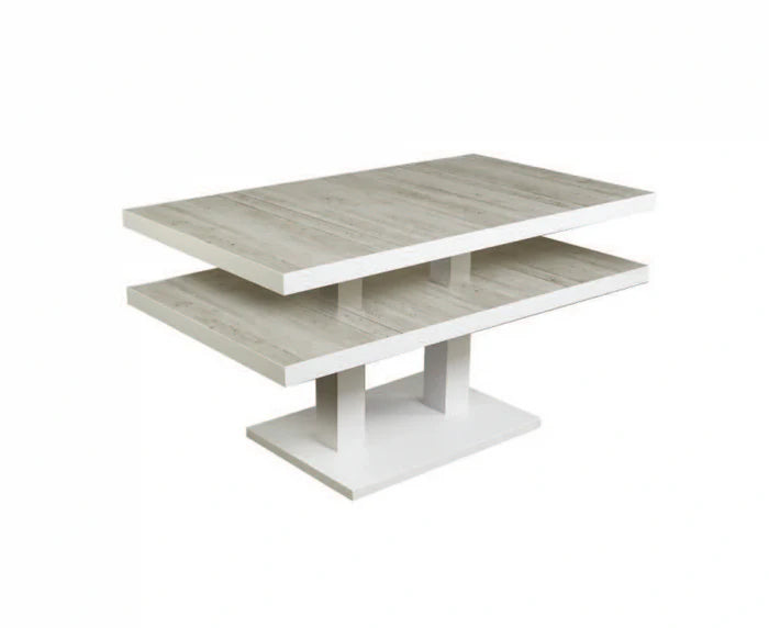 Mayfair Functional table with a concrete look top and white base on a white background - Lowest & Highest Position