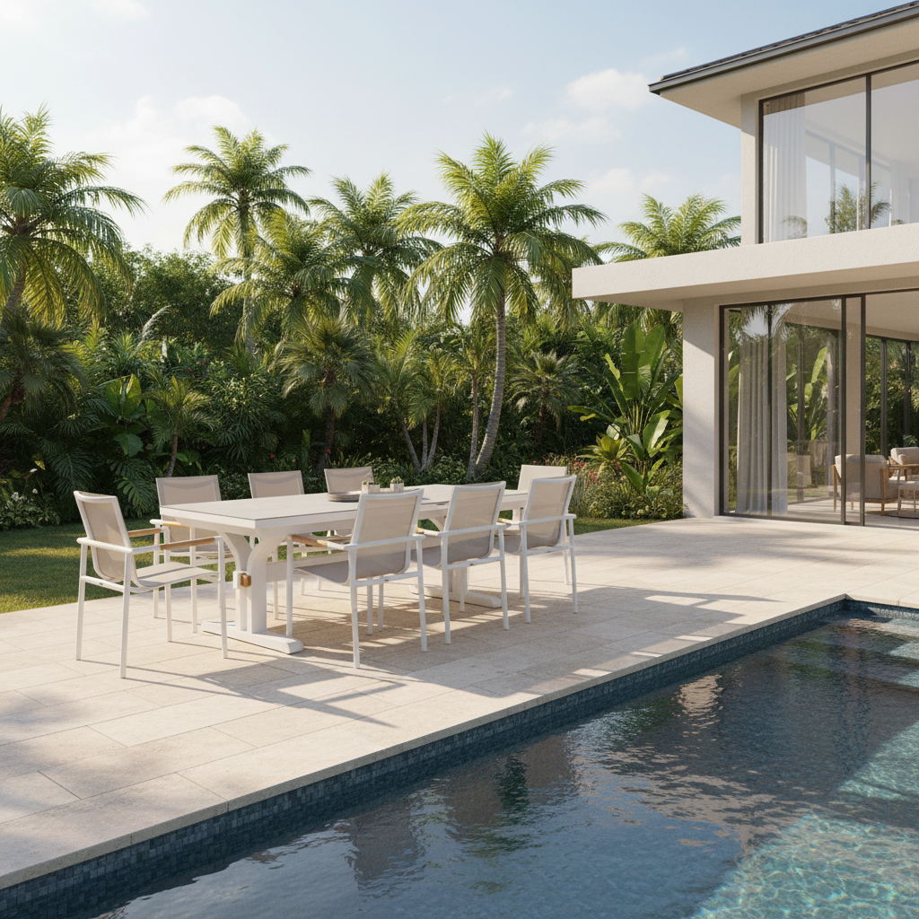 Metro 190/250 Extension Outdoor Dining Table White (Stone Flax Tabletop Finish)