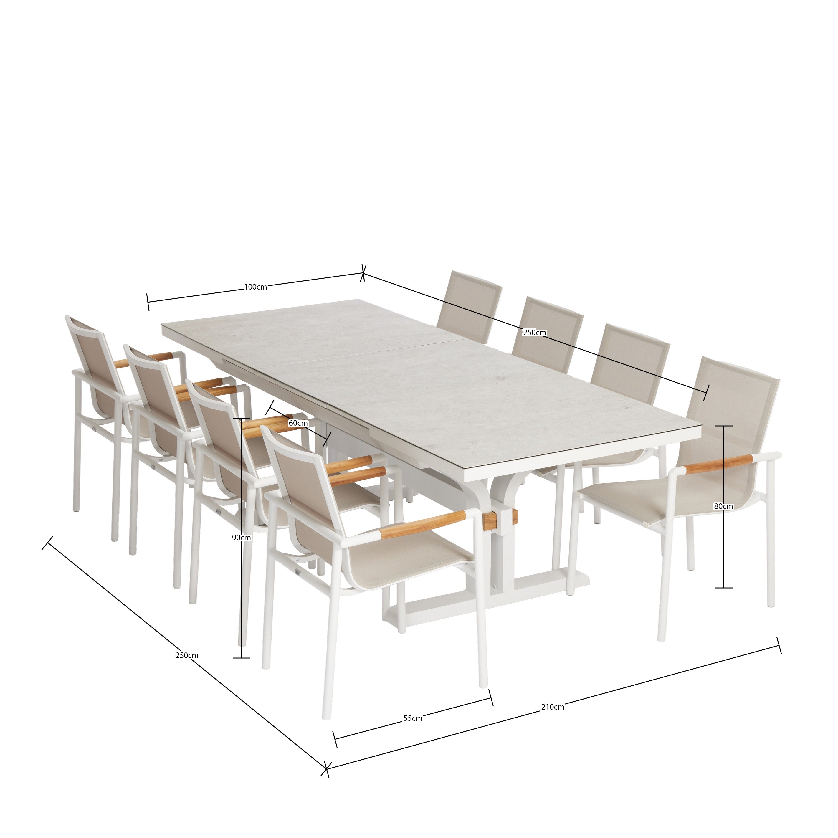 Metro 190/250 Extension Outdoor Dining Table White (Stone Flax Tabletop Finish)