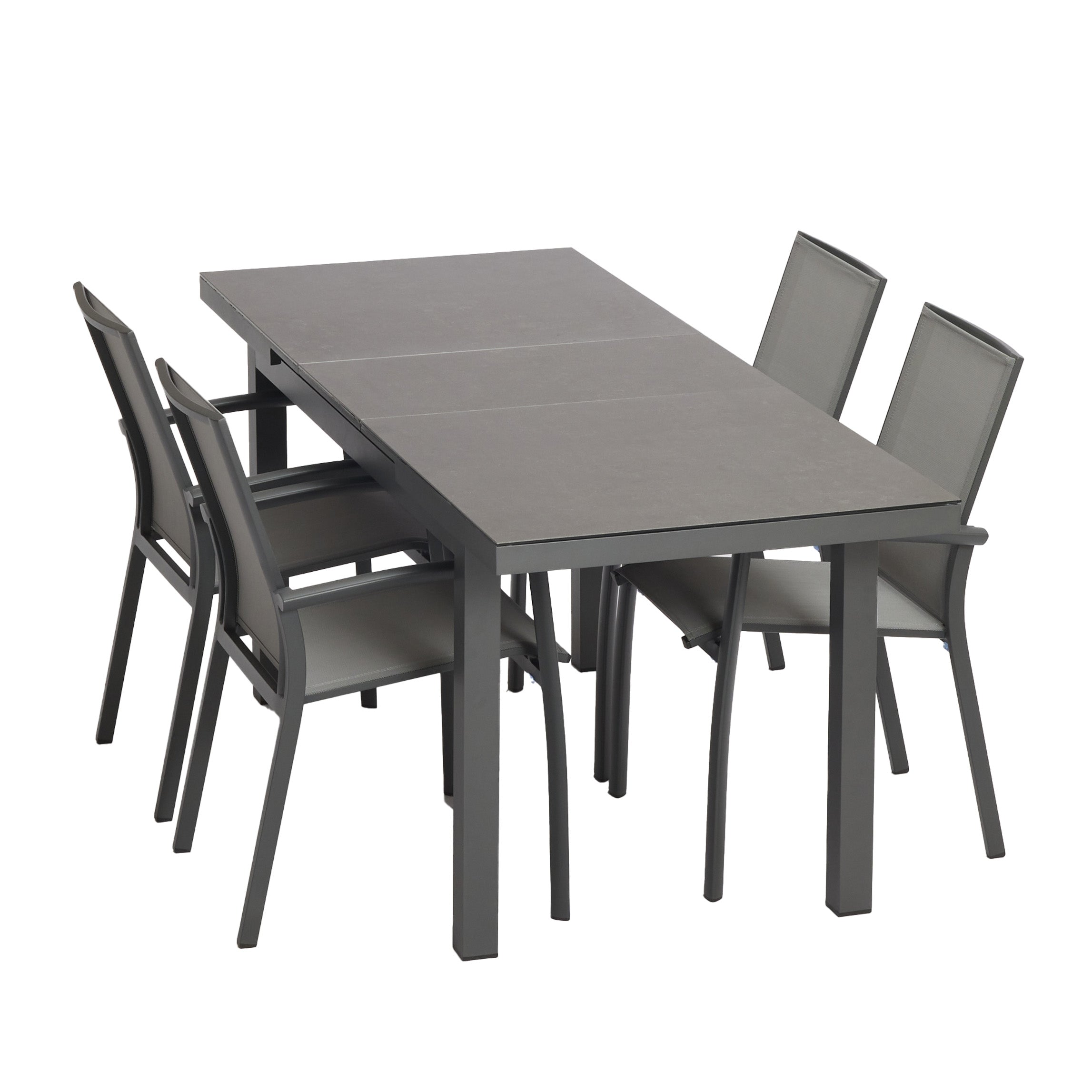 Miya 150/190 Table with Borba Chairs 5 Pc Outdoor Dining Setting Charcoal