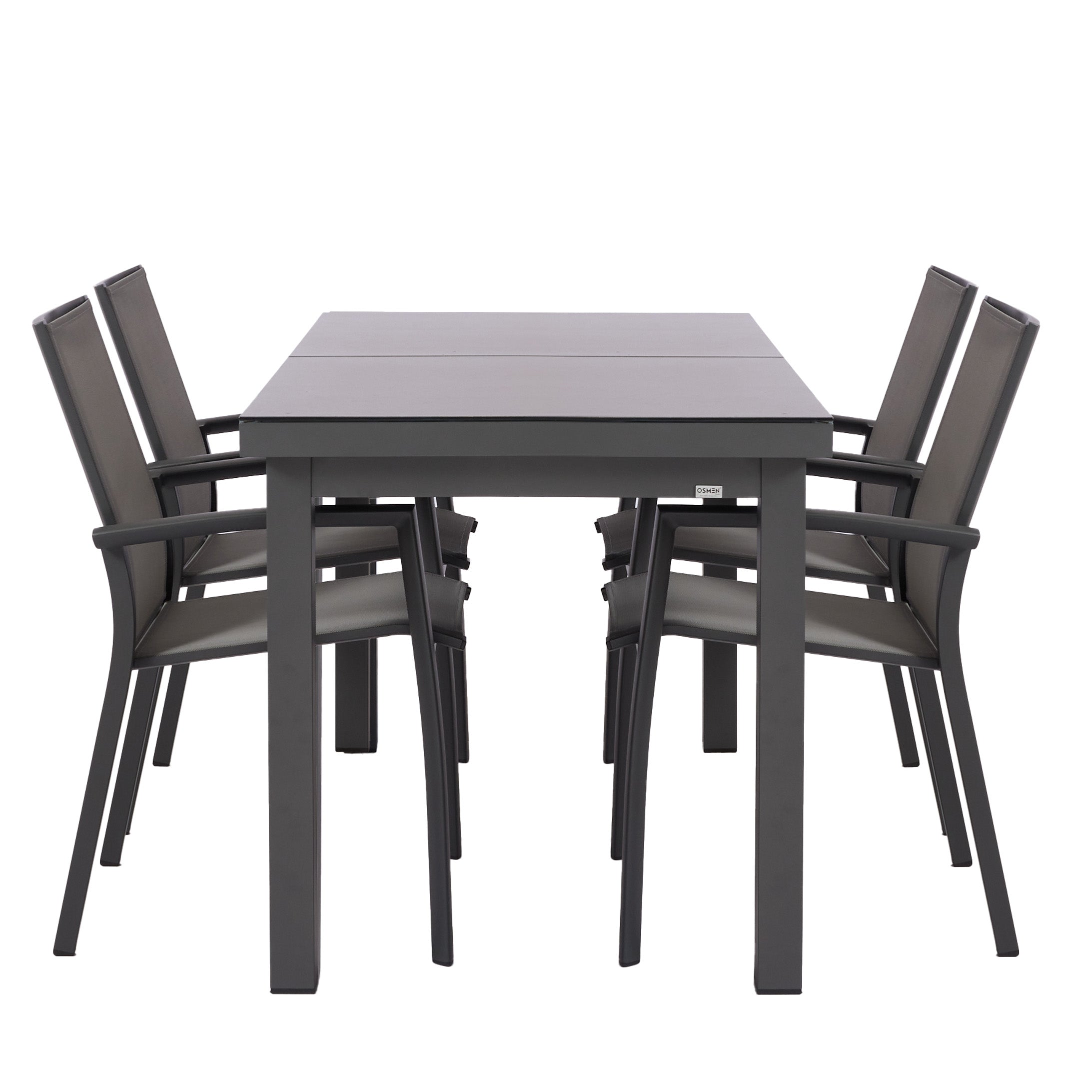 Miya 150/190 Table with Borba Chairs 5 Pc Outdoor Dining Setting Charcoal