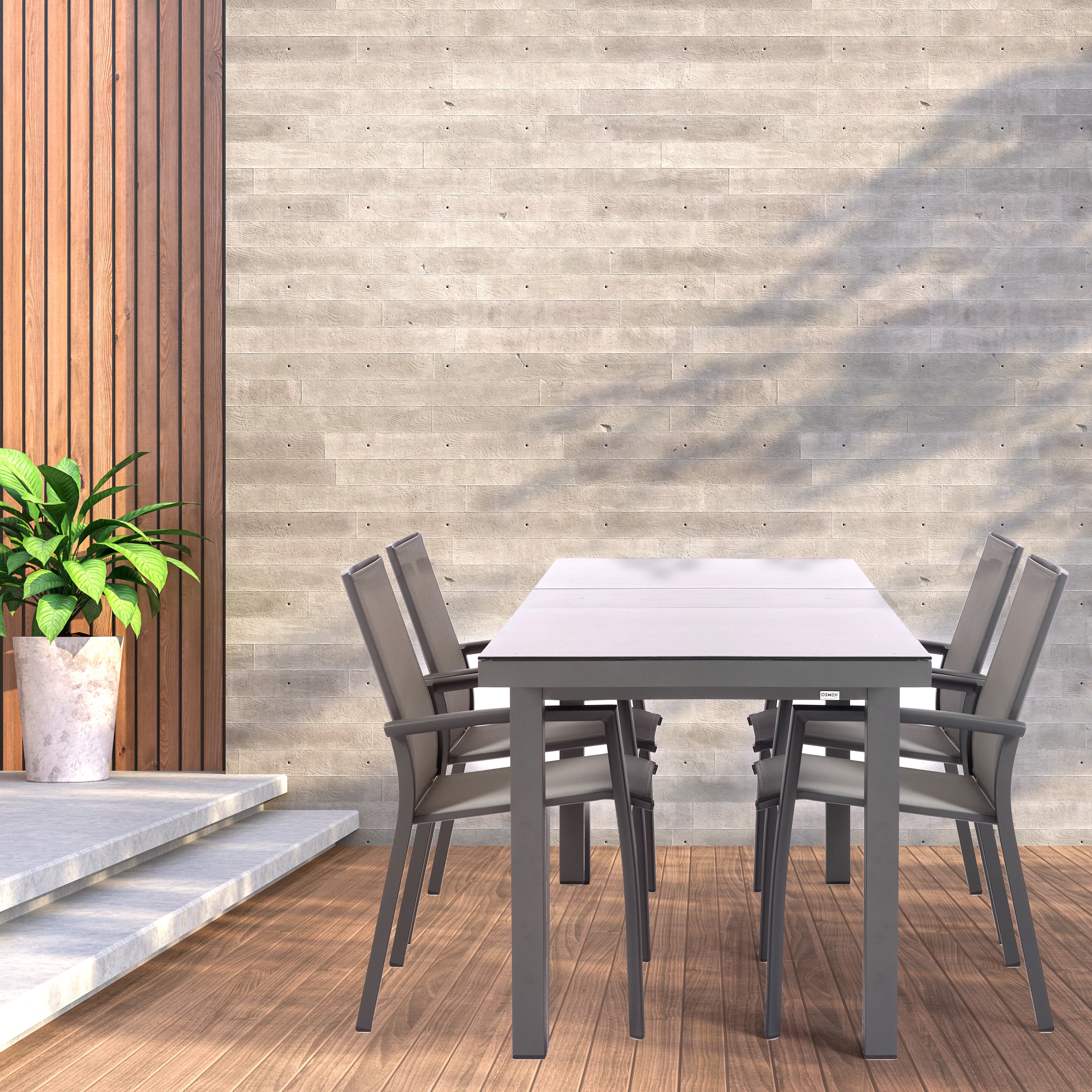 Miya 150/190 Table with Borba Chairs 5 Pc Outdoor Dining Setting Charcoal