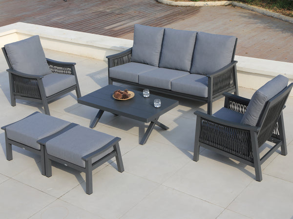 Pearl 6 Pc Outdoor Lounge Setting Charcoal