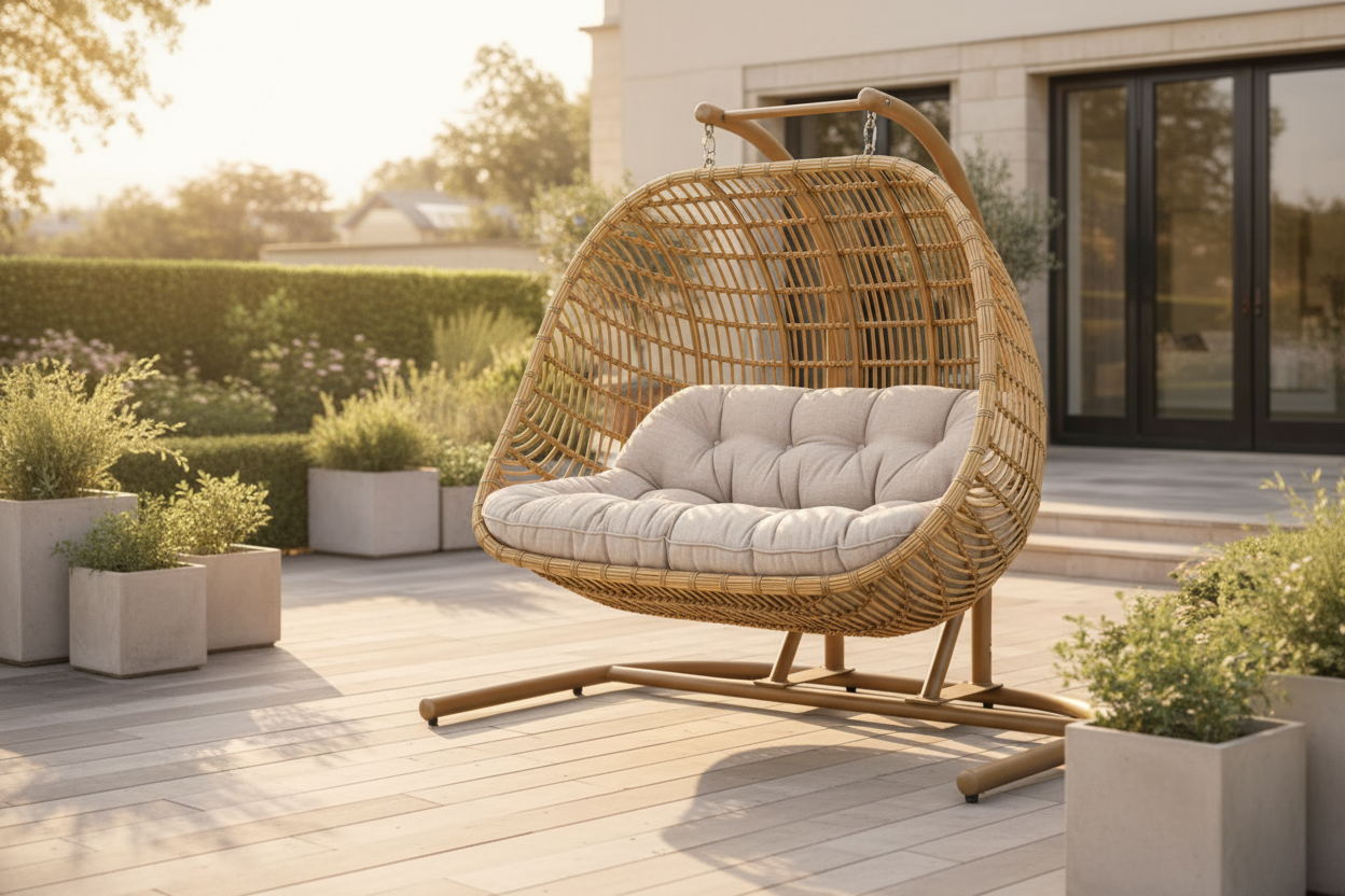 Calina Outdoor Double Hanging Egg Chair | Bamboo look