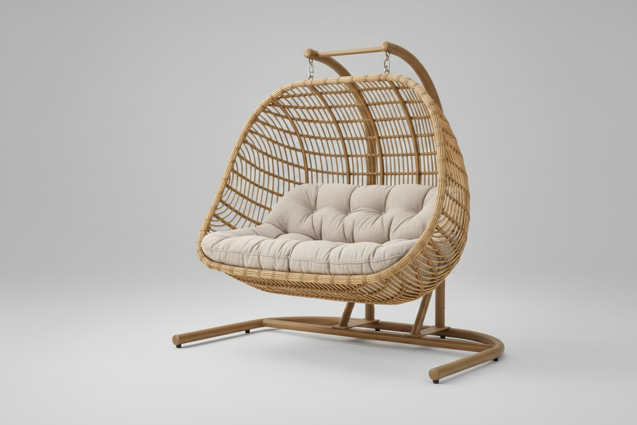Calina Outdoor Double Hanging Egg Chair | Bamboo look