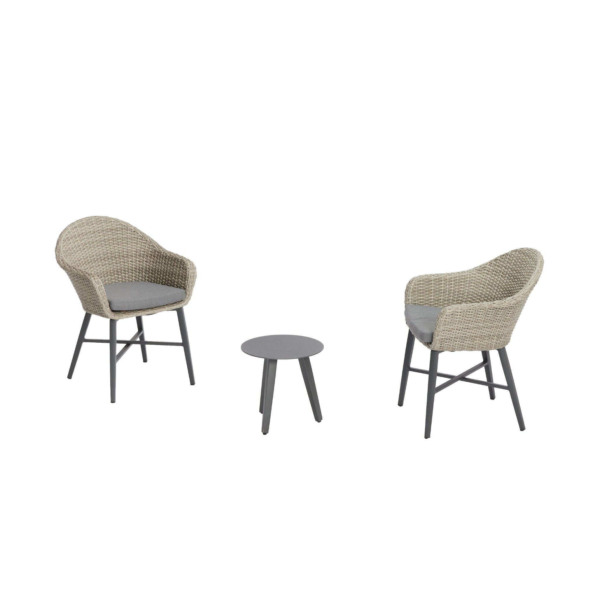 Ravello Carver Chair with Blinca Small Coffee Table 3 Pc Outdoor Balcony Setting Charcoal