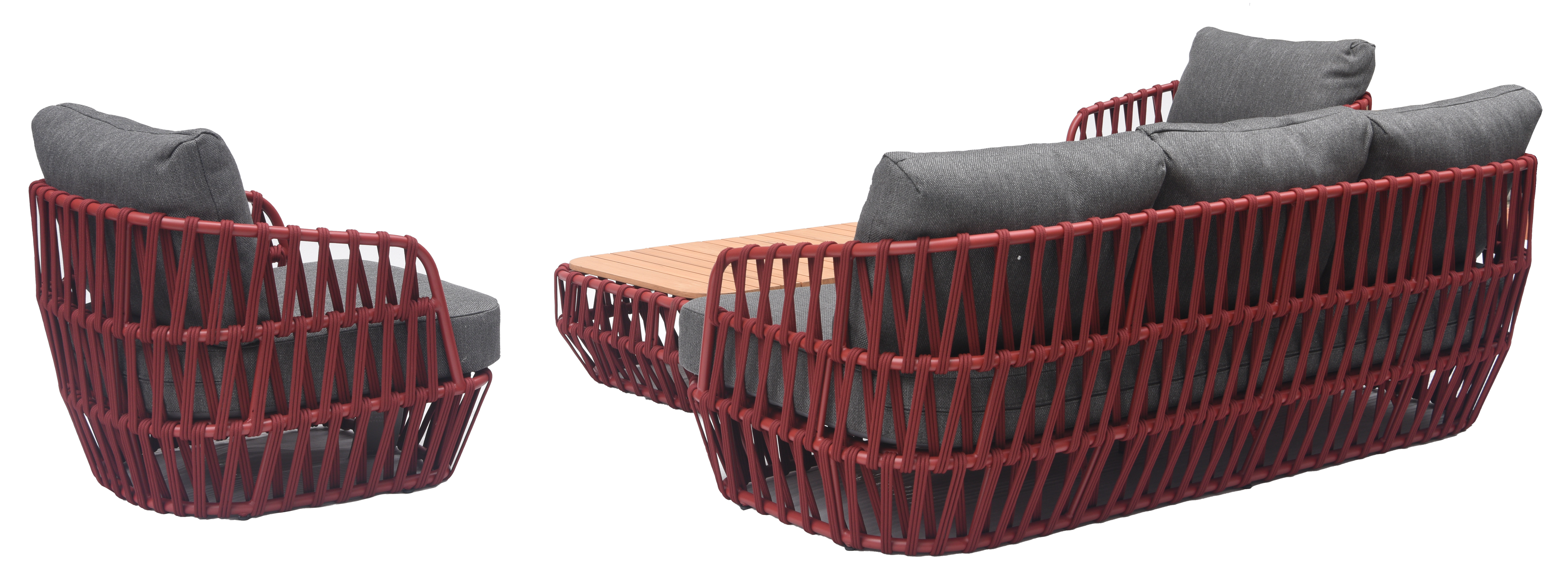 South Beach 4 Pc Outdoor Lounge Setting - Red + Dark Grey