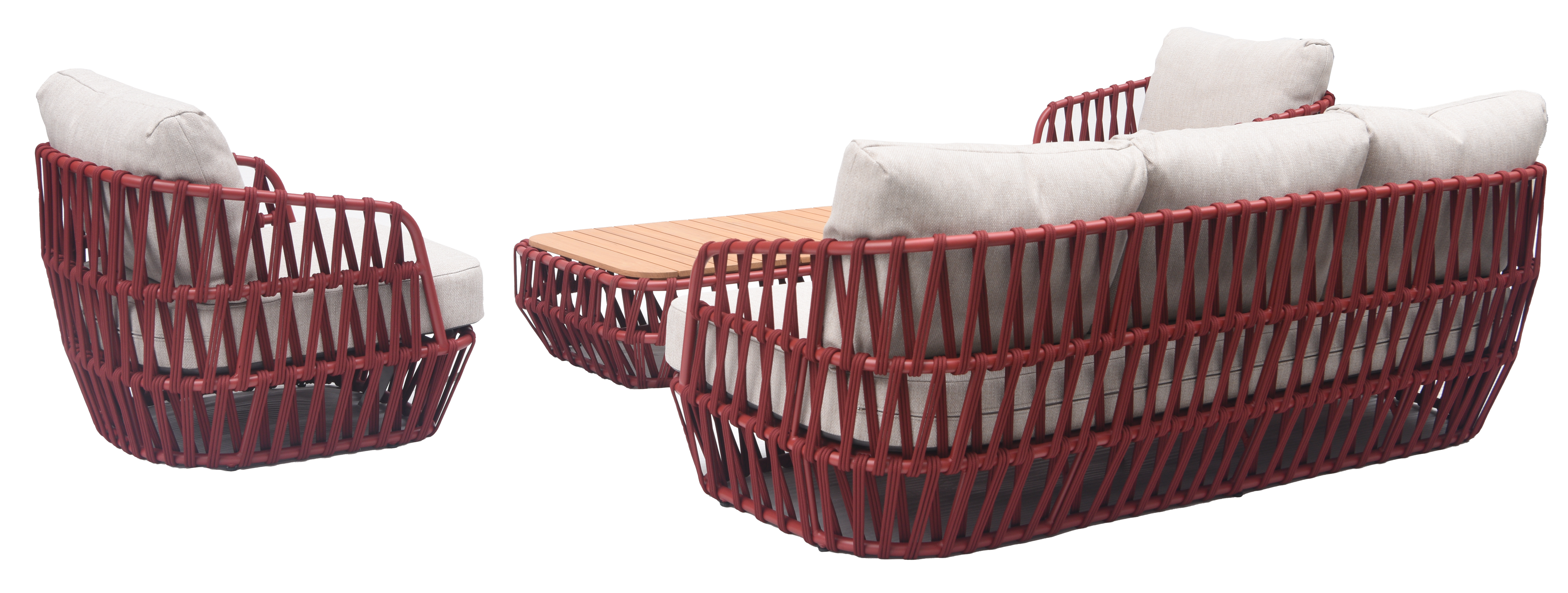 South Beach 4 Pc Outdoor Lounge Setting - Red + Light Grey