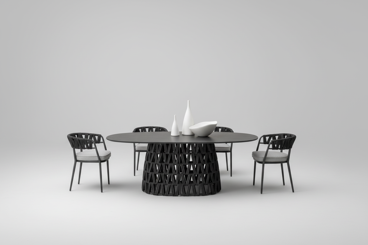 Swipe 7 Pc Outdoor Dining Setting | Graphite Rope