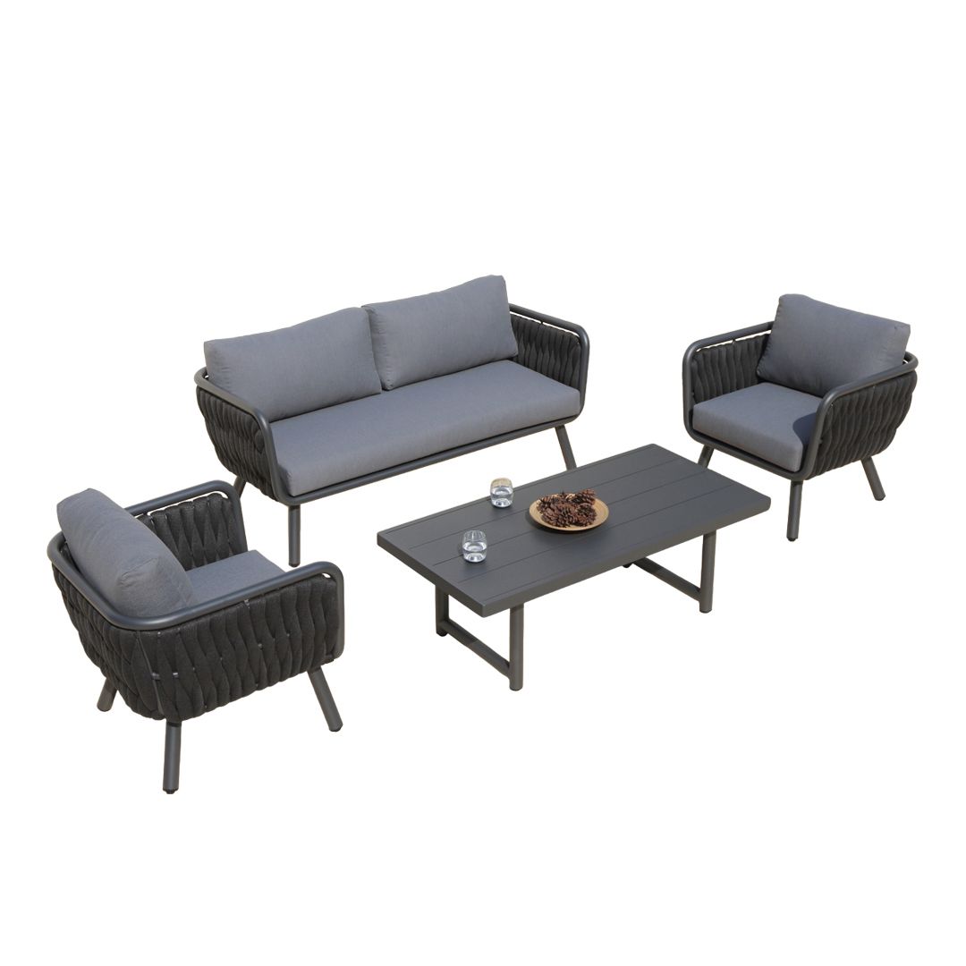 Volta V3 4 Pc Outdoor Lounge Setting White | Charcoal
