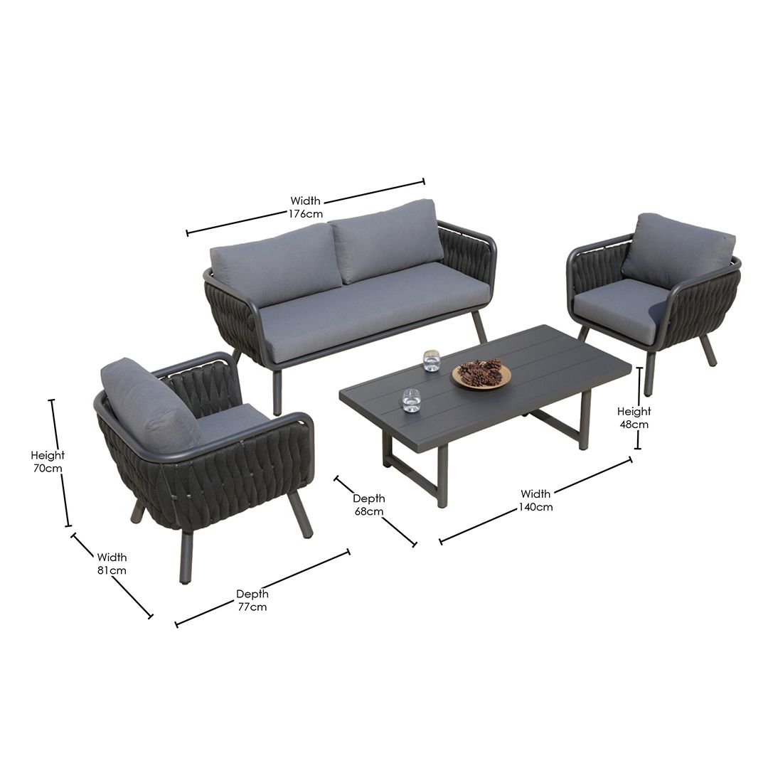 Volta V3 4 Pc Outdoor Lounge Setting White | Charcoal