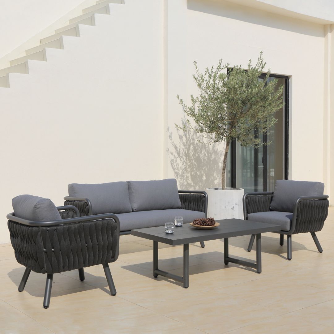 Volta V3 4 Pc Outdoor Lounge Setting White | Charcoal