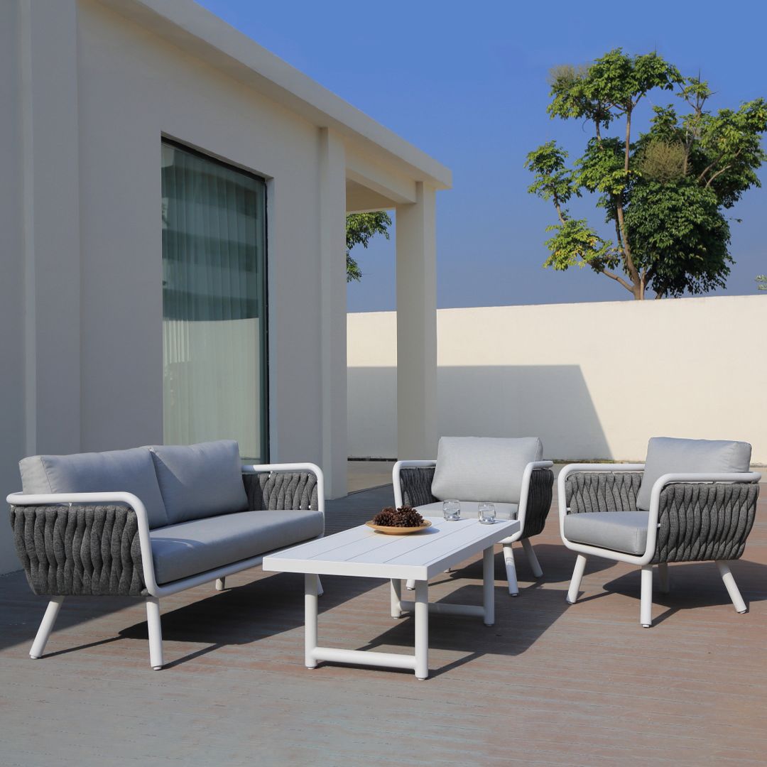 Volta V3 4 Pc Outdoor Lounge Setting White | Charcoal