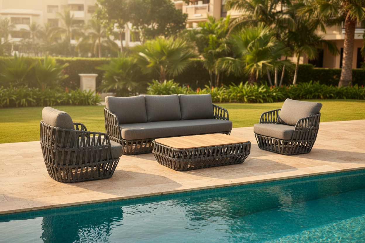 South Beach 4 Pc Outdoor Lounge Setting - Dark Grey + Dark Grey