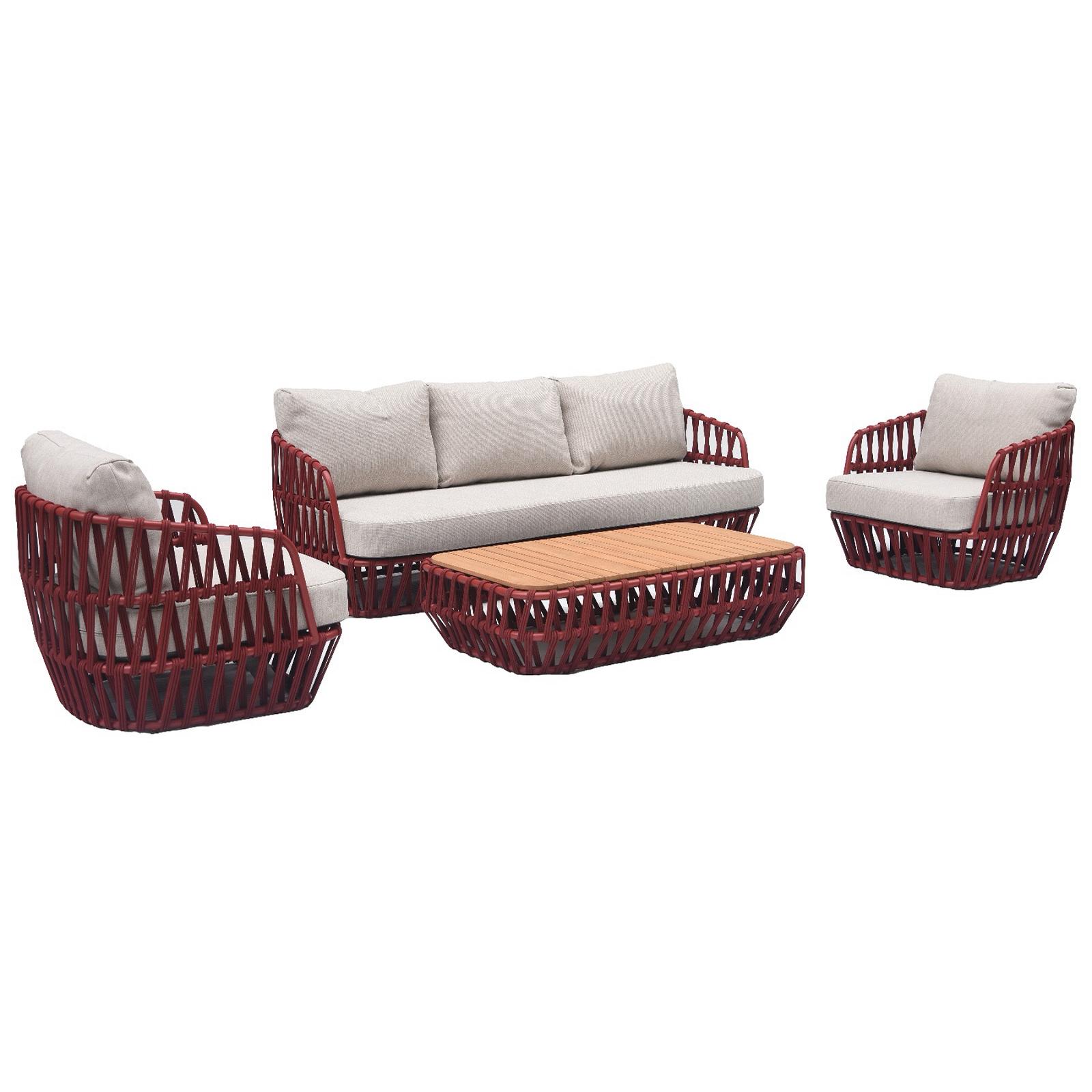 South Beach 4 Pc Outdoor Lounge Setting - Red + Light Grey