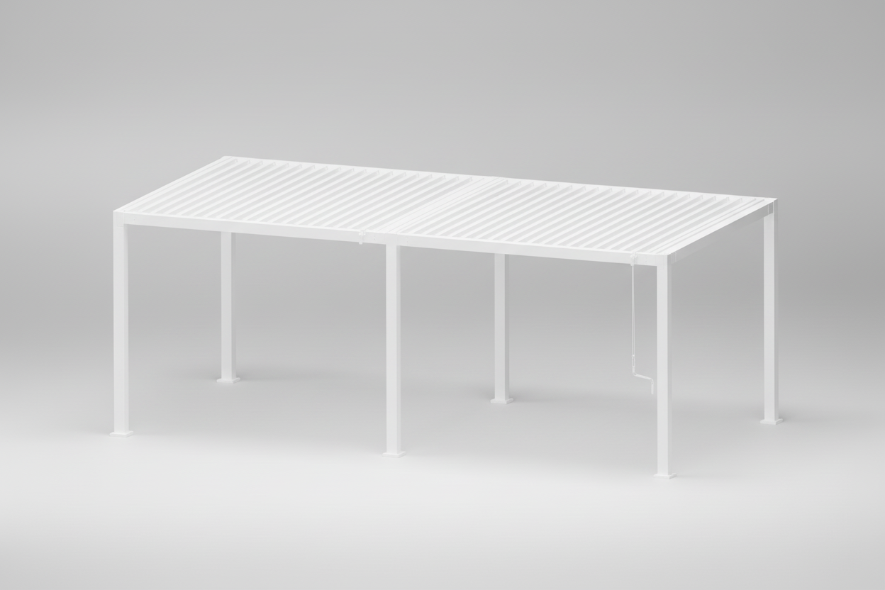 White metal pergola on a gray background